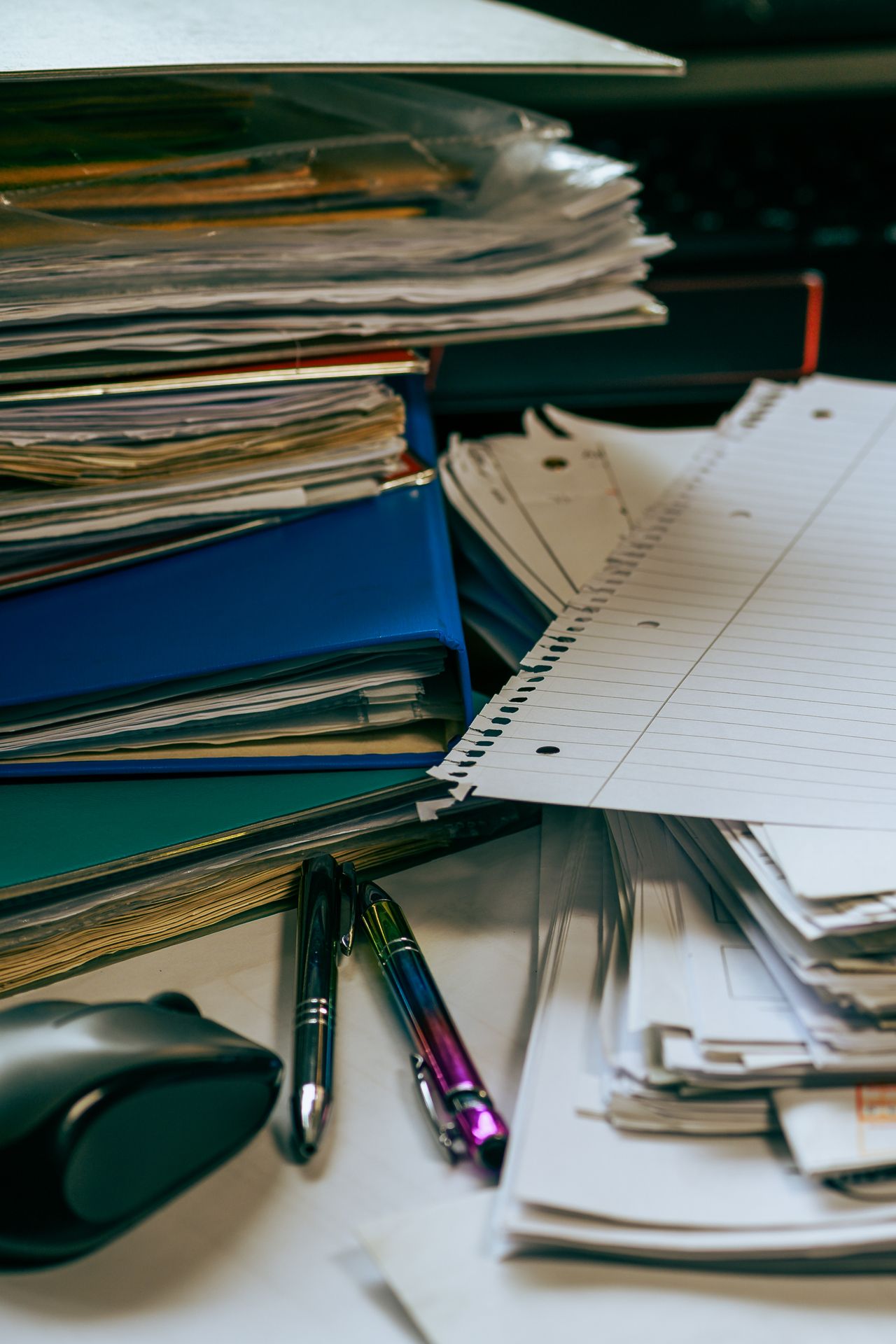 Papers and folders on a desk