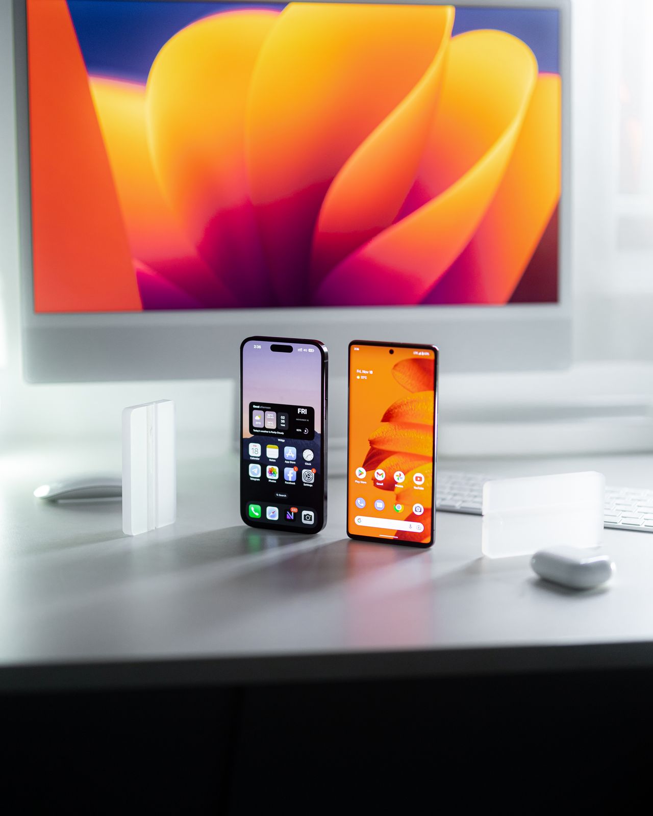 Two smartphones on a desk