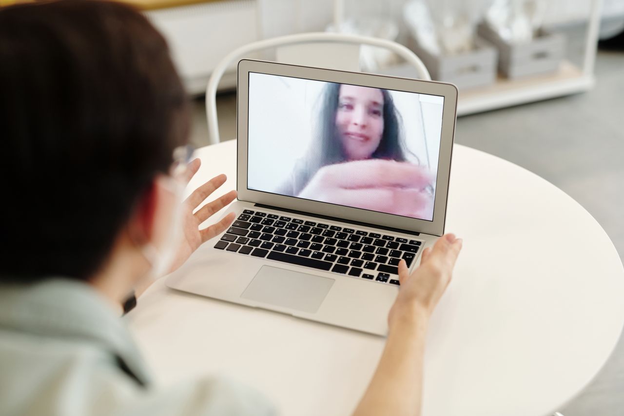 Video call open on a laptop